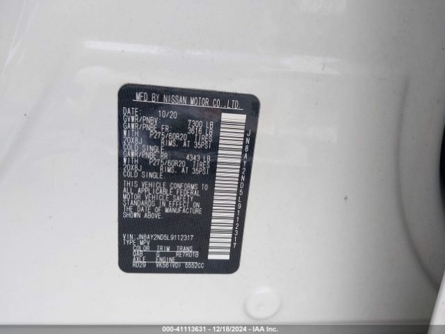 JN8AY2ND5L9112317 Nissan Armada Sl 2wd