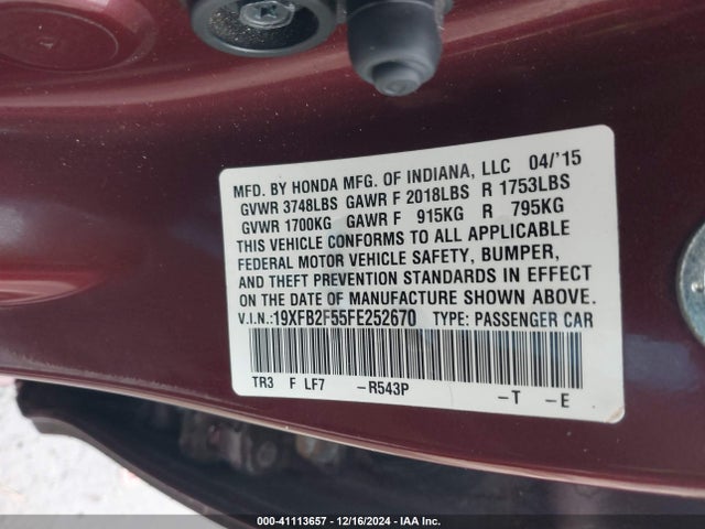 Honda Civic Lx 2015 19XFB2F55FE252670 Image 9