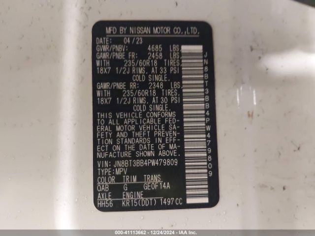 JN8BT3BB4PW479809 Nissan Rogue Sv Intelligent Awd