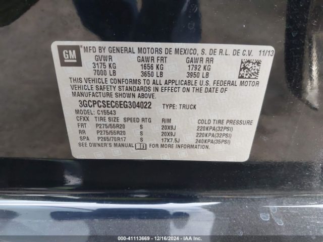 3GCPCSEC6EG304022 Chevrolet Silverado 1500 1lz