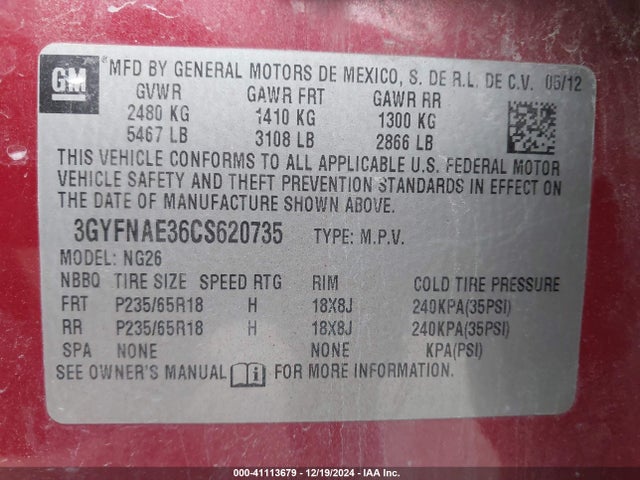 2012 CADILLAC SRX 3GYFNAE36CS620735 Photo 8