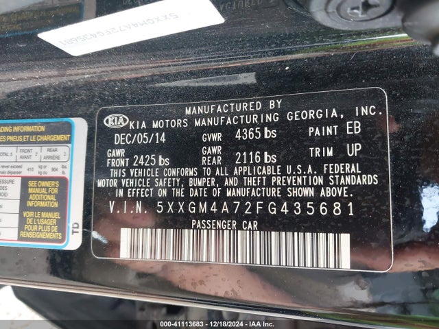 KIA Optima Lx 2015 5XXGM4A72FG435681 Image 9