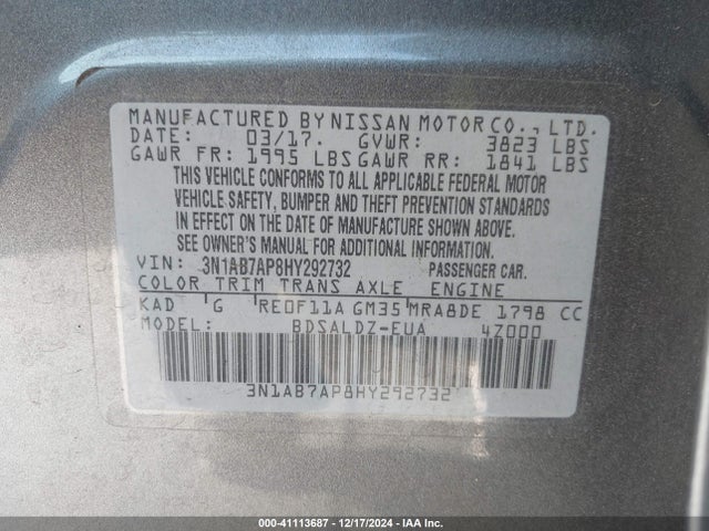 Nissan SENTRA SV 2017 3N1AB7AP8HY292732 Image 9