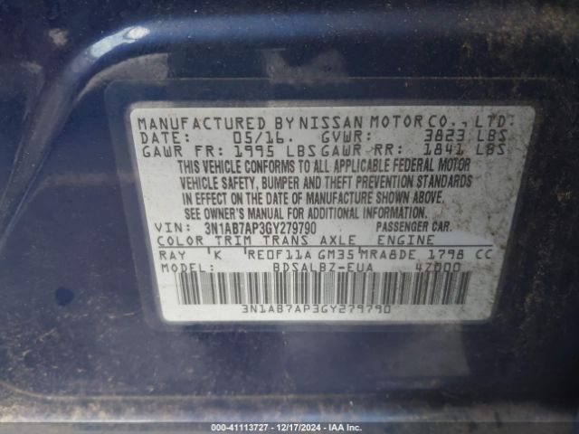 3N1AB7AP3GY279790 Nissan SENTRA S
