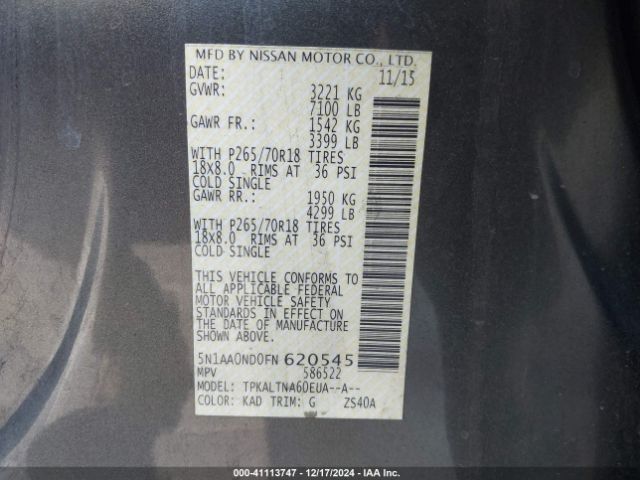 5N1AA0ND0FN620545 Nissan ARMADA SV