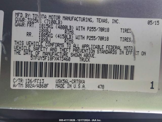 5TFUY5F18FX473460 Toyota Tundra Sr5 5.7l V8