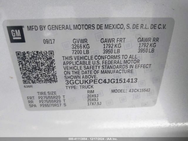 3GCUKPEC4JG151413 Chevrolet Silverado 1500 Custom