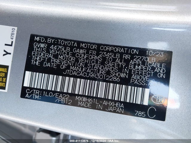 JTDACACU9R3012286 Toyota Prius Prime Xse Premium