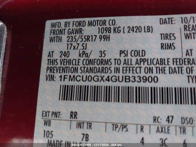 Ford ESCAPE SE 2016 1FMCU0GX4GUB33900 Image 9