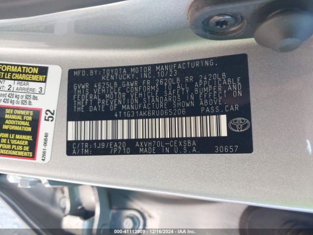 4T1G31AK6RU065206 Toyota Camry Hybrid Se