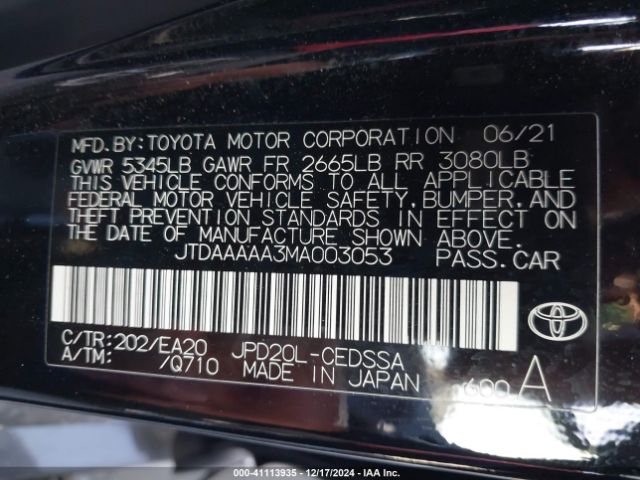 JTDAAAAA3MA003053 Toyota Mirai Xle