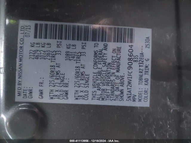 Nissan Rogue Sl 2015 5N1AT2MV1FC908604 Image 9