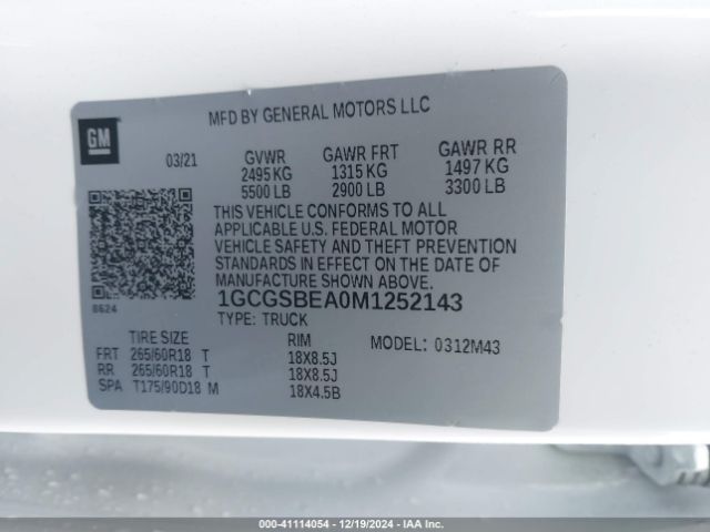 1GCGSBEA0M1252143 Chevrolet Colorado 2wd  Short Box Wt