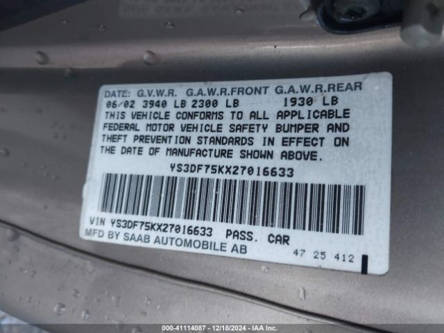 2002 SAAB 9-3 YS3DF75KX27016633 Photo 8