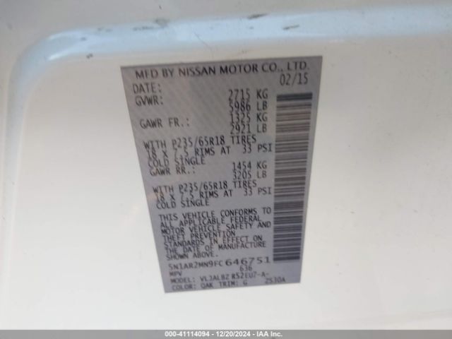 5N1AR2MN9FC646751 Nissan Pathfinder S