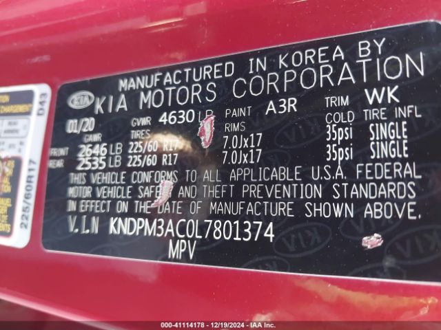 KNDPM3AC0L7801374 KIA Sportage Lx