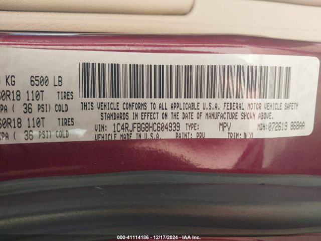 1C4RJFBG8HC604939 Jeep Grand Cherokee Limited 4x4