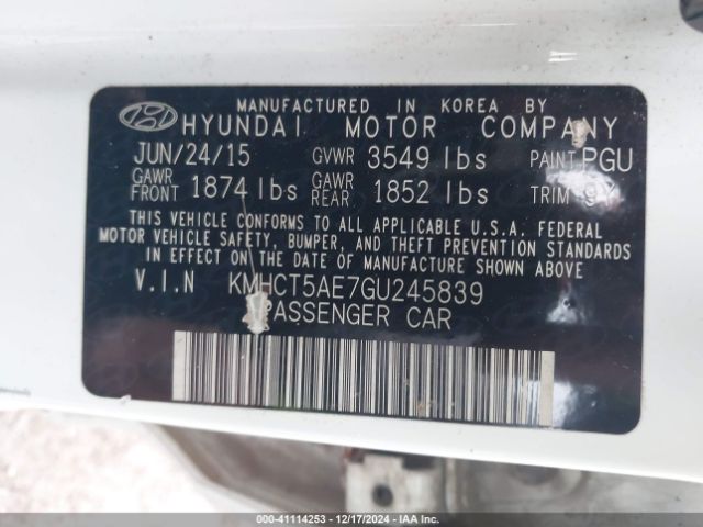 KMHCT5AE7GU245839 Hyundai ACCENT SE