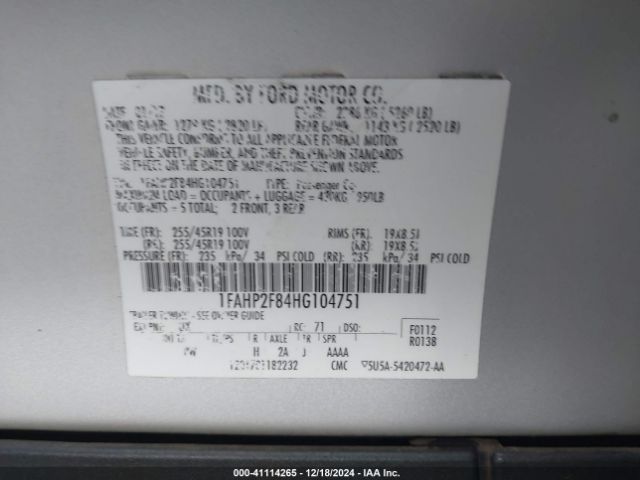 1FAHP2F84HG104751 Ford Taurus Limited