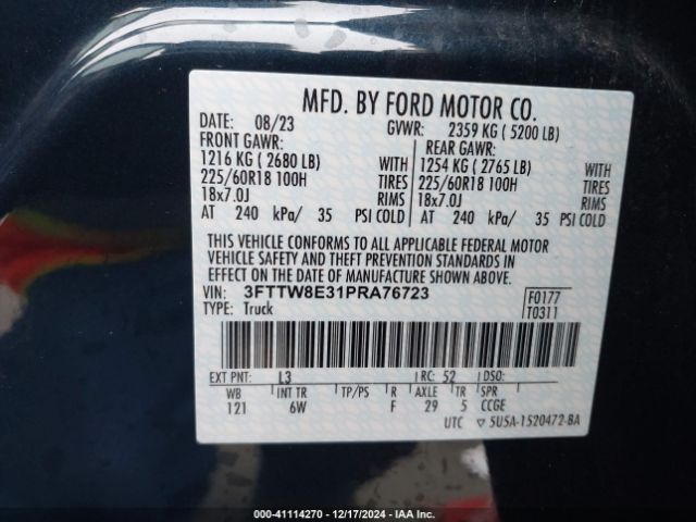 3FTTW8E31PRA76723 Ford Maverick Lariat