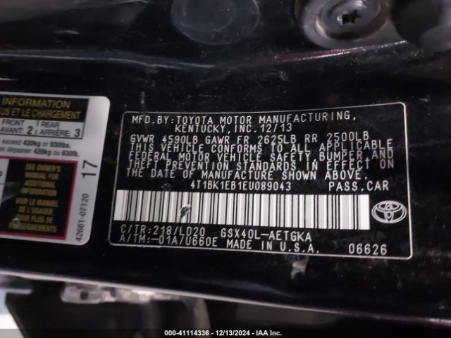 4T1BK1EB1EU089043 Toyota AVALON XLE