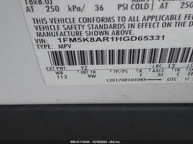 1FM5K8AR1HGD65331 Ford Utility Police Interceptor