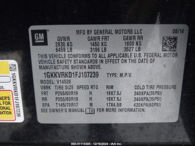 1GKKVRKD1FJ107239 GMC Acadia Slt-1