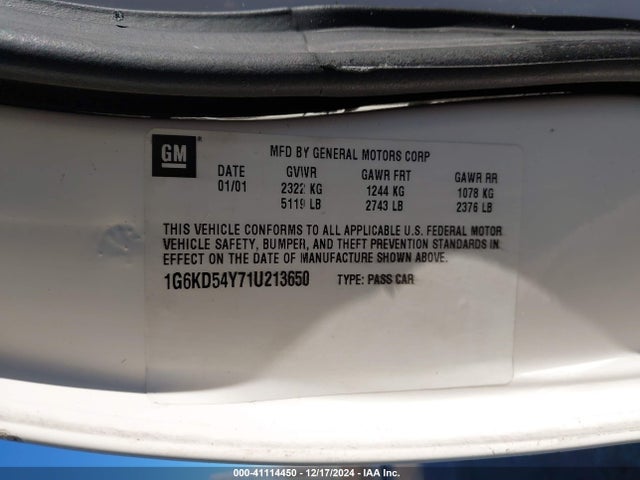 2001 CADILLAC DEVILLE 1G6KD54Y71U213650 Photo 8
