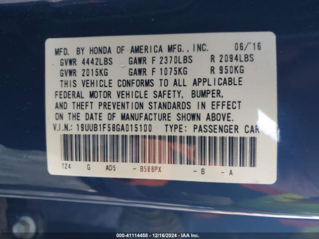 19UUB1F58GA015100 Acura TLX TECH