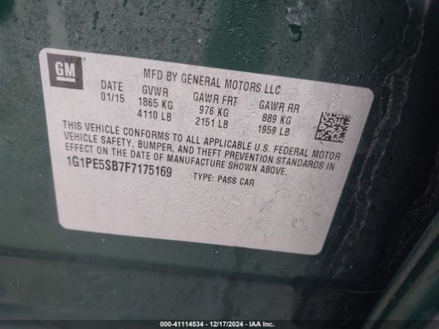 1G1PE5SB7F7175169 Chevrolet Cruze 2lt Auto