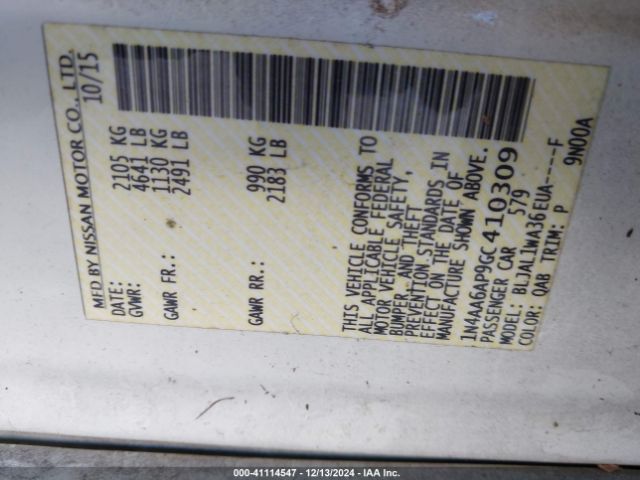 1N4AA6AP9GC410309 Nissan Maxima 3.5 Sr