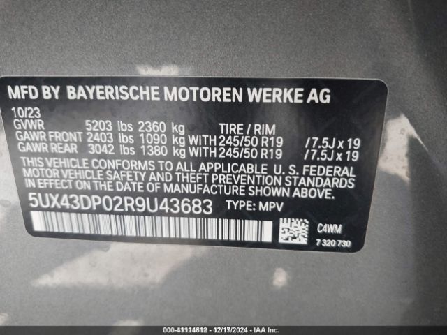 5UX43DP02R9U43683 BMW X3 Sdrive30i