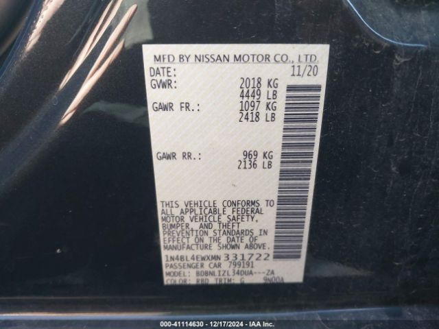 1N4BL4EWXMN331722 Nissan Altima Sl Intelligent Awd