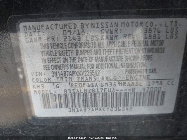 Nissan SENTRA S 2019 3N1AB7APXKY236542 Image 9