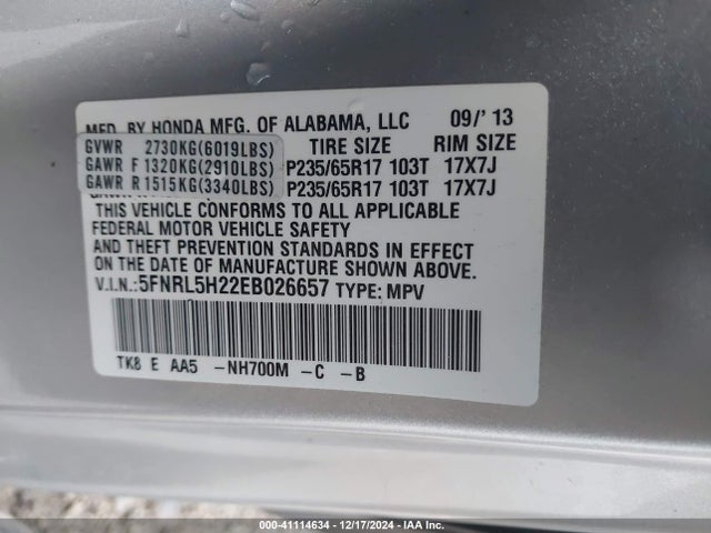 Honda ODYSSEY LX 2014 5FNRL5H22EB026657 Image 9
