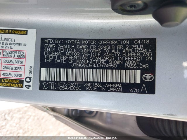 JTNKARJE4JJ574550 Toyota COROLLA IM