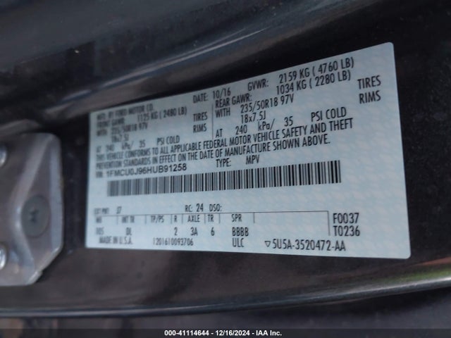 1FMCU0J96HUB91258 Ford 2017
