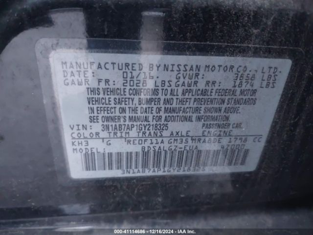 3N1AB7AP1GY218325 Nissan SENTRA SL