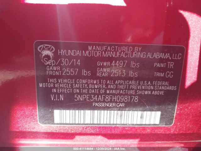 5NPE34AF8FH098178 Hyundai Sonata Sport