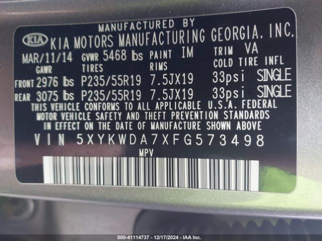 5XYKWDA7XFG573498 KIA Sorento Limited V6