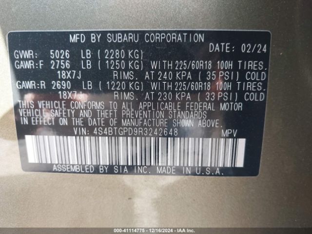4S4BTGPD9R3242648 Subaru Outback Touring Xt