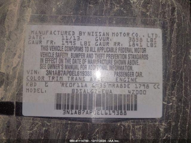 3N1AB7AP0EL619388 Nissan SENTRA SL