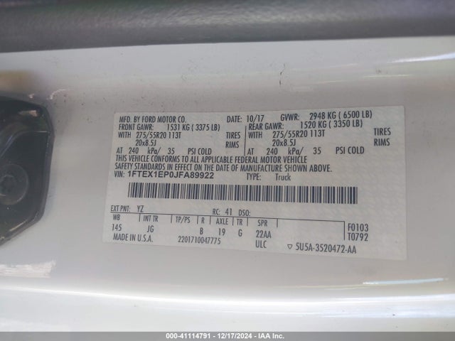 Ford F-150 Xl 2018 1FTEX1EP0JFA89922 Image 9