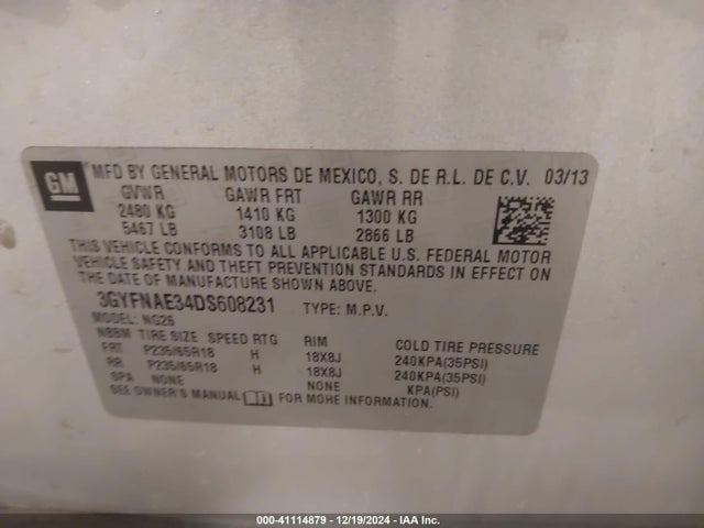 2013 CADILLAC SRX 3GYFNAE34DS608231 Photo 8