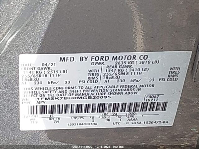 1FMSK7BH0MGB20095 Ford Explorer