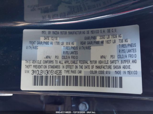 3MYDLBYV3KY514536 Toyota YARIS LE