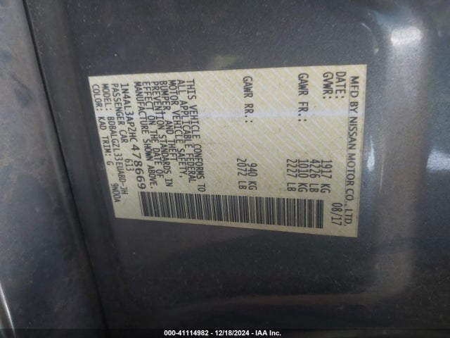 Nissan Altima 2.5 S 2017 1N4AL3AP2HC478669 Image 9