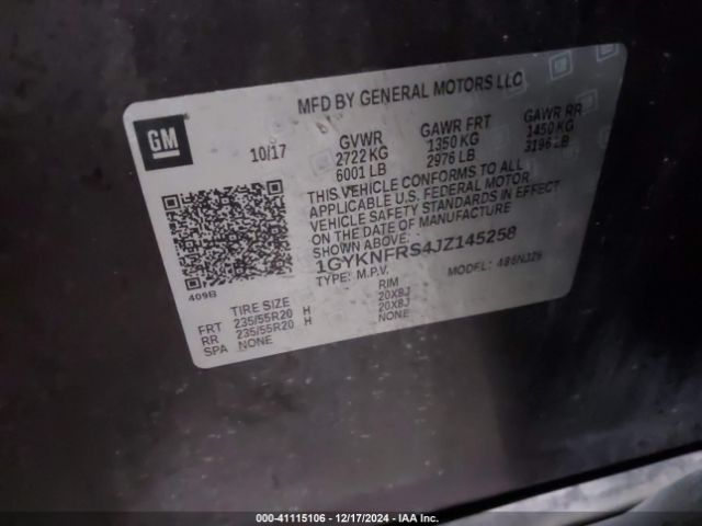 1GYKNFRS4JZ145258 Cadillac Xt5 Premium Luxury