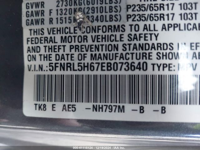5FNRL5H67EB073640 Honda Odyssey Ex-l
