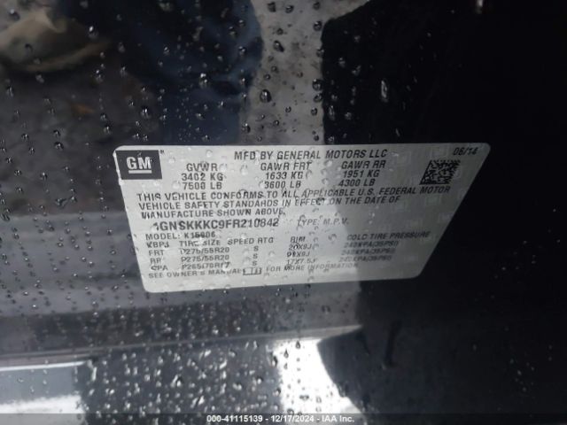 1GNSKKKC9FR210842 Chevrolet Suburban 1500 Ltz